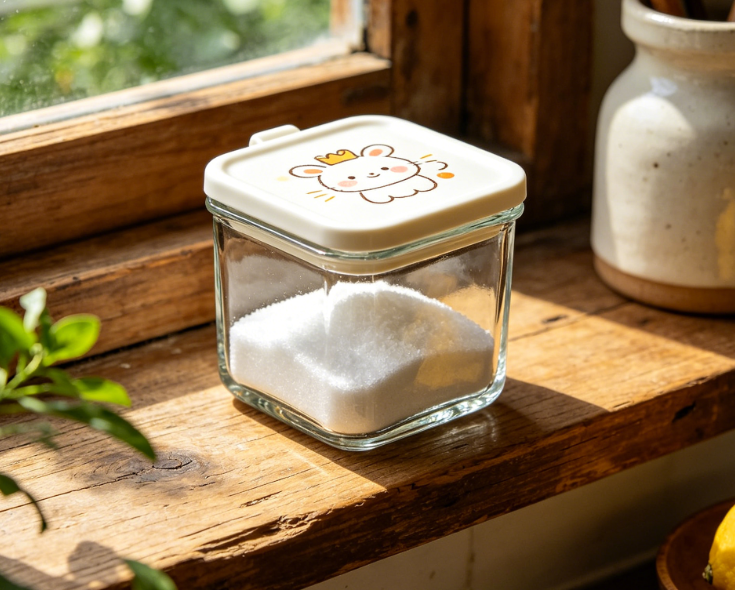 Cute Cartoon Rabbit Airtight Square Glass Seasoning Jar